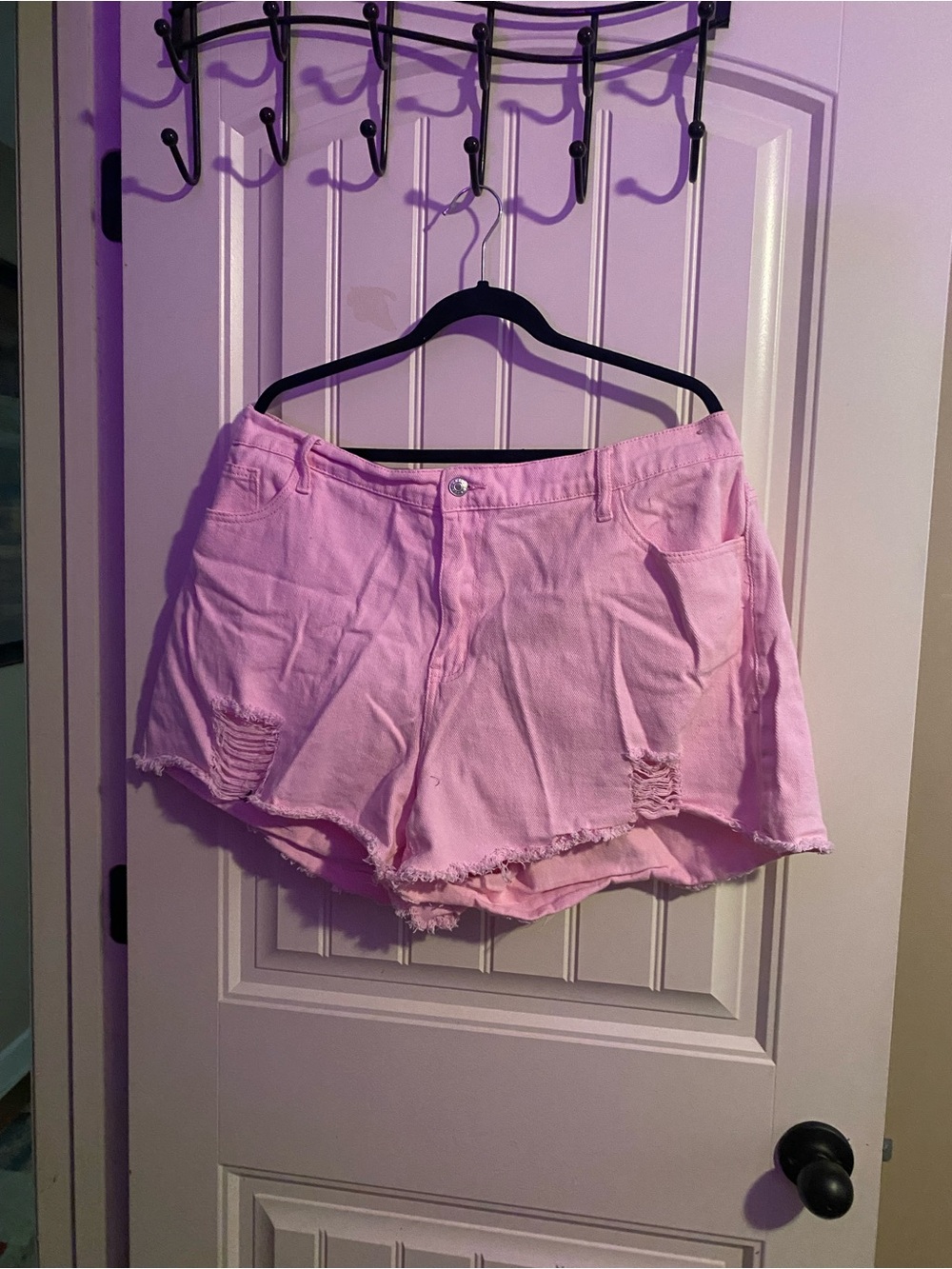 Women’s Pink Distressed Denim Shorts
